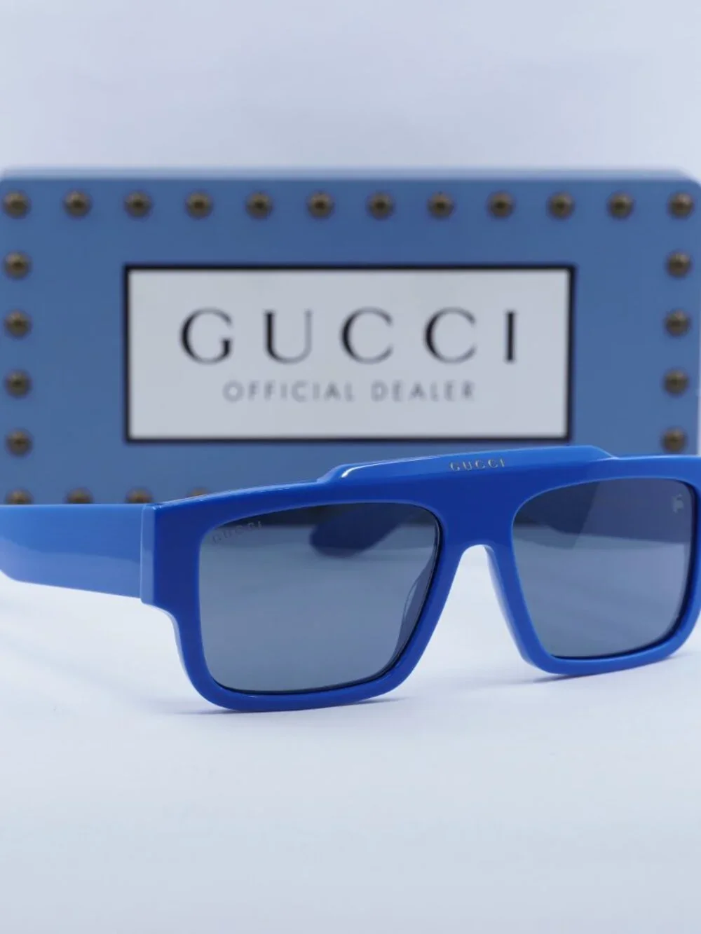 Gucci GG1460S 004 Square Sunglasses - Solid Azure\Blue Flash Mirror Silver